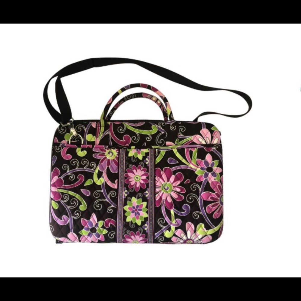 Vera Bradley laptop purple, rose flowers brown background. Shoulder strap. Used,